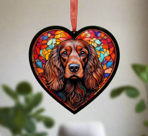 Cocker Spaniel Brown Stained Glass Effect Heart Suncatcher